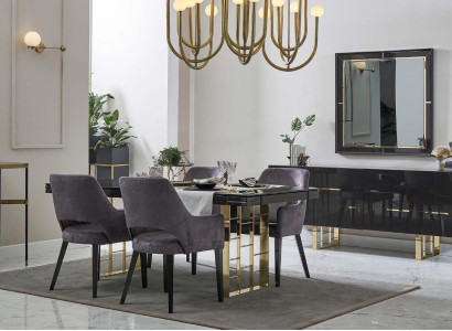 Luxury dinette Dining room Dining set Dining room furniture Set 9pcs Wood Black